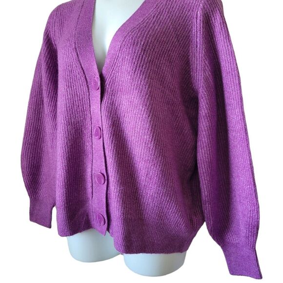 Esmara NWT Purple V-Neck Button-up Oversized Knit Ribbed Carigan Plus 1X 16/18 - Picture 3 of 6